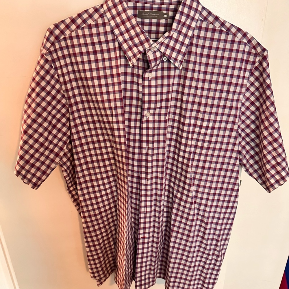 Daniel Cremieux Short-Sleeve Button-Down Shirt in White and Burgundy Check